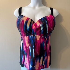 Livi Active Swim Tankini Underwire Top Plus Size 46DDD Black And Multi Color